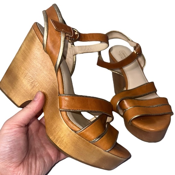 Coach Tan and Gold Platform Heels - Picture 1 of 7